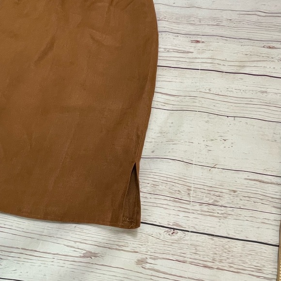 100% Linen Vintage Lightweight Size 4 Brown Knee-Length A-Line Skirt with Pleats - Picture 9 of 10